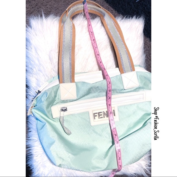 Fendi Monogram Blue Green Logo Nylon Beach Bag - Picture 2 of 11